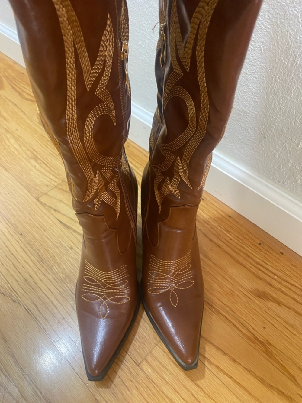 Embroidered Brown Over-the-Knee Women's Boots - Picture 6 of 8